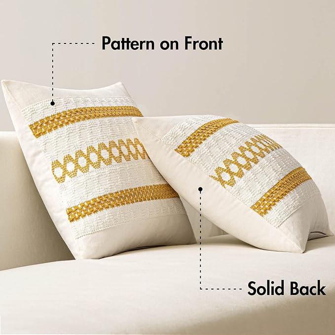 MIULEE Set of 2 Mustard Yellow Boho Decorative Pillow Covers 20x20 Inch - Image 6