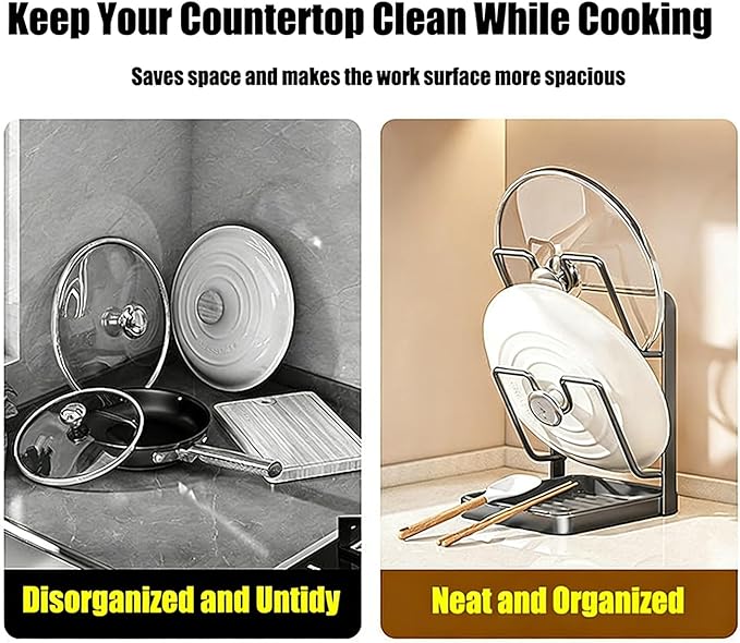 Pot Lid Organizer Rack, Stainless Steel Kitchen Pot Lid Holder & Storage Rack - Image 3