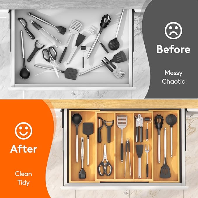 Lifewit Utensil Organizer for Kitchen Drawer, Expandable Cooking Utensil Tray