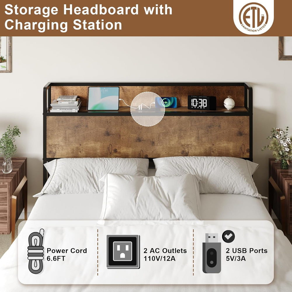 AMERLIFE Full Size Lift Up Storage Bed Frame with Charging Station