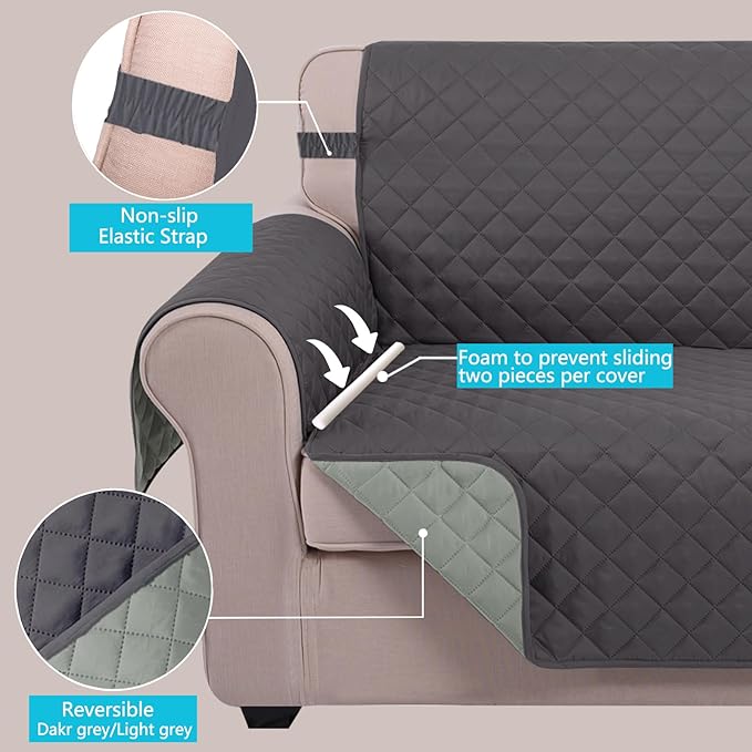 U-NICE HOME Reversible Oversized Chair Covers Quilted Water Repellent Pet - Image 3