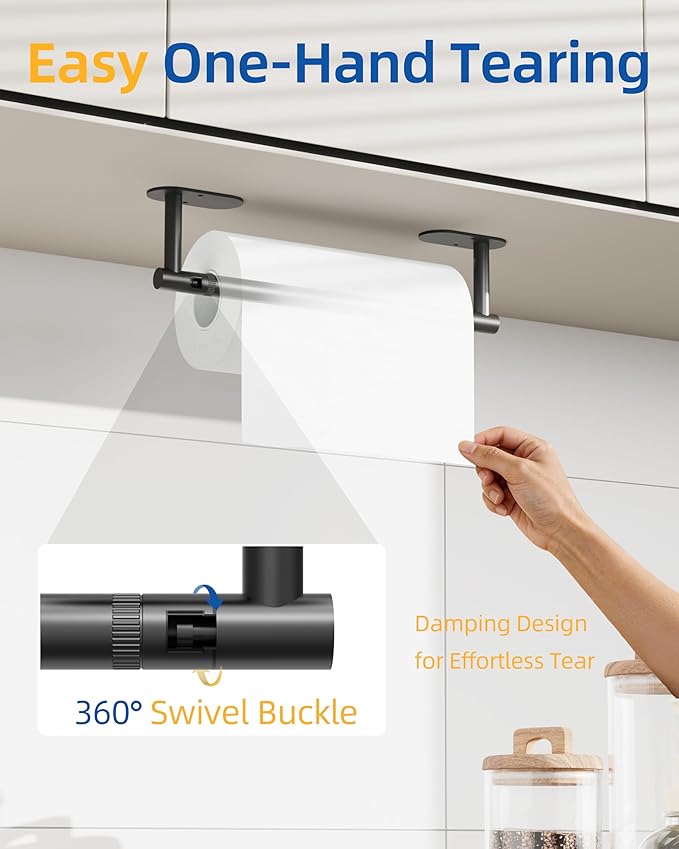 RUACQ Paper Towel Holder Under Cabinet, Wall Mounted or Adhesive Stainless - Image 2