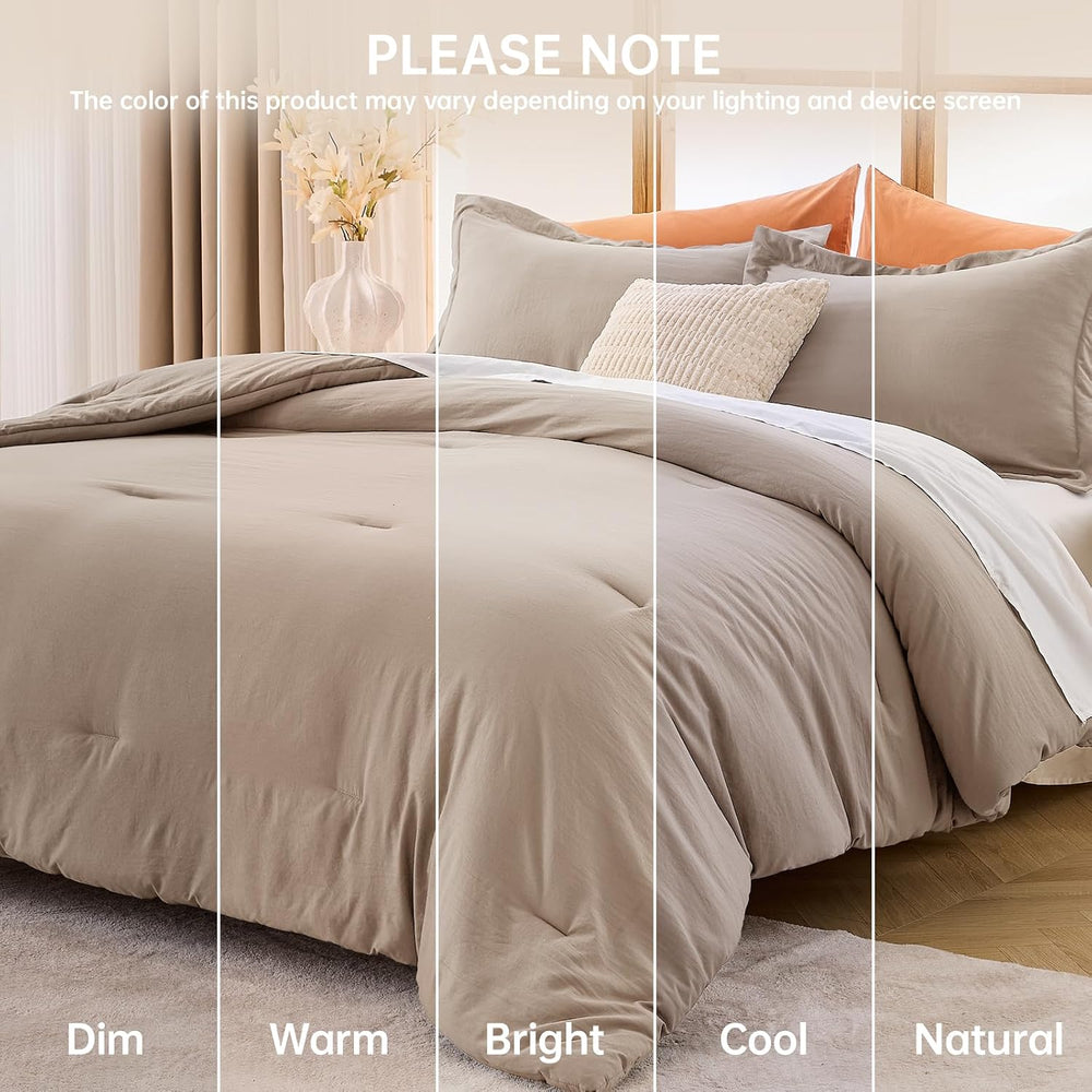 MUXHOMO Queen Comforter Set, 3-Piece All-Season Bedding, Dark Linen