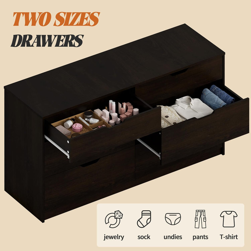 Furmax Dresser for Bedroom with 6 Drawers, 47.2" Modern Dressers, Brown