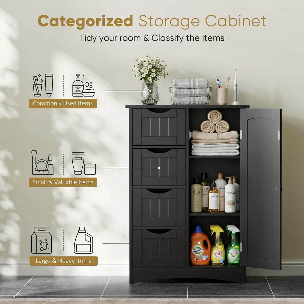 SUPER DEAL Bathroom Storage Cabinet with 4 Drawers and 1 Cupboard, Entryway H...