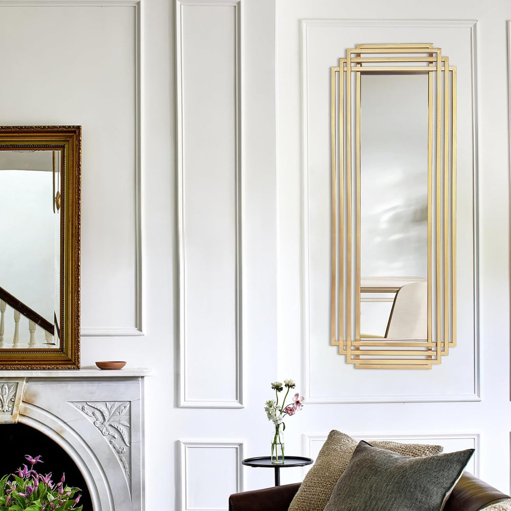 42"x16" Rectangle Decorative Mirror with Gold Geometric Frame