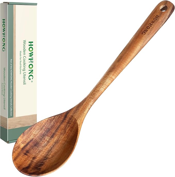 HOWHONG Wooden Cooking Spoon, Long Handle Acacia Wood Spoon by HOWHONG