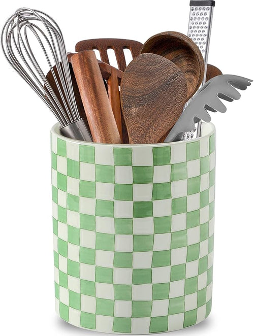 7" Ceramic Hand painted Utensil Holder, Large Kitchen Utensil Holder Organizer by Howise