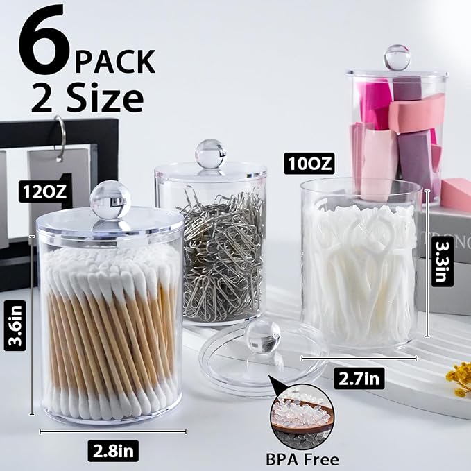 XIPENGKEJI 6 Pack Qtip Holder, Canister Apothecary Jar Set, Bathroom Jars - Image 2