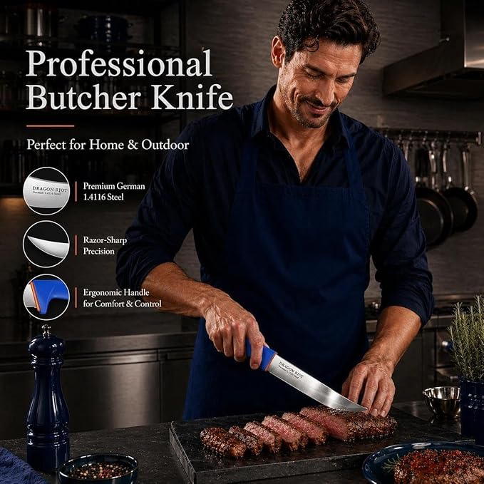 DRAGON RIOT 3 Pcs Butcher Knife Set, Stainless Steel Boning & Carving Knives - Image 3