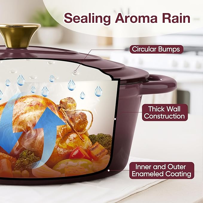 Oval Dutch Oven for Bread Baking, 4.5 Quart Non Stick Enameled Cast Iron Dutch