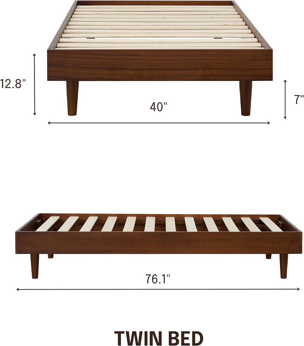 Fly Wooden Bed Frame Without Headboard, Solid Wood Foundation with Silent Sla...