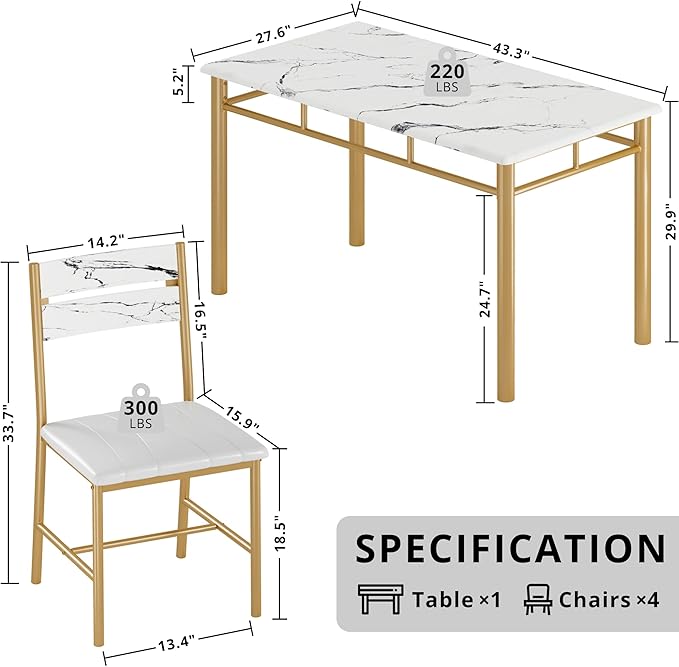 IRONCK Dining Table Set for 4, Wood Kitchen Table with Upholstered Chairs for...