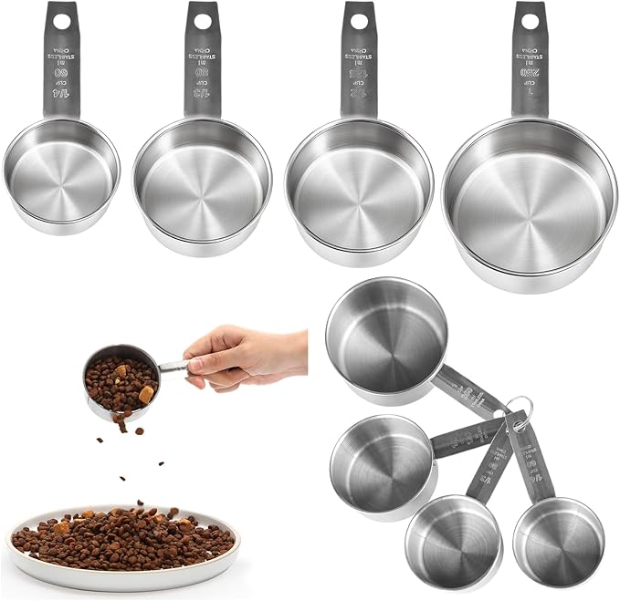 4 Pcs Dog Cat Food Scoop Stainless Steel Measuring Cup Set 1, 1/4 Cup Pet by Unknown