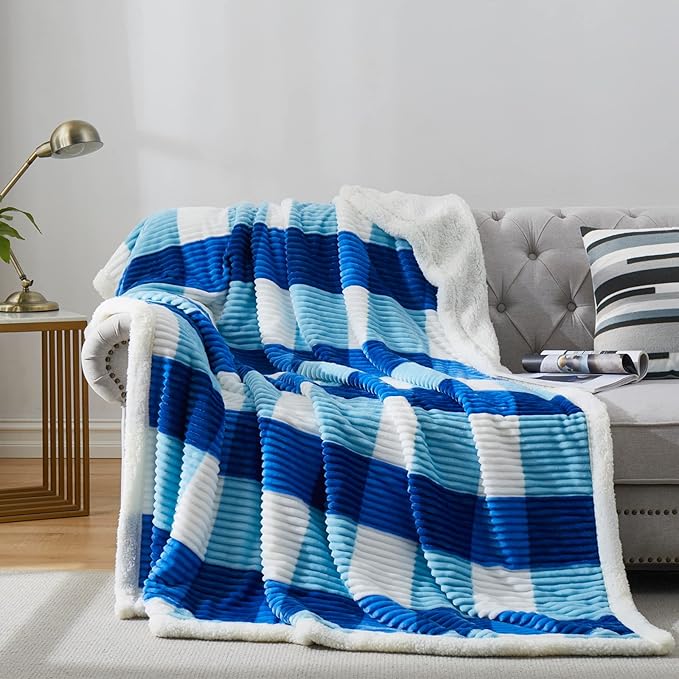 PU MEI Sherpa Blanket Twin Plaid Thick Bed Blanket, 60”*80” Super Soft Flannel by HOME