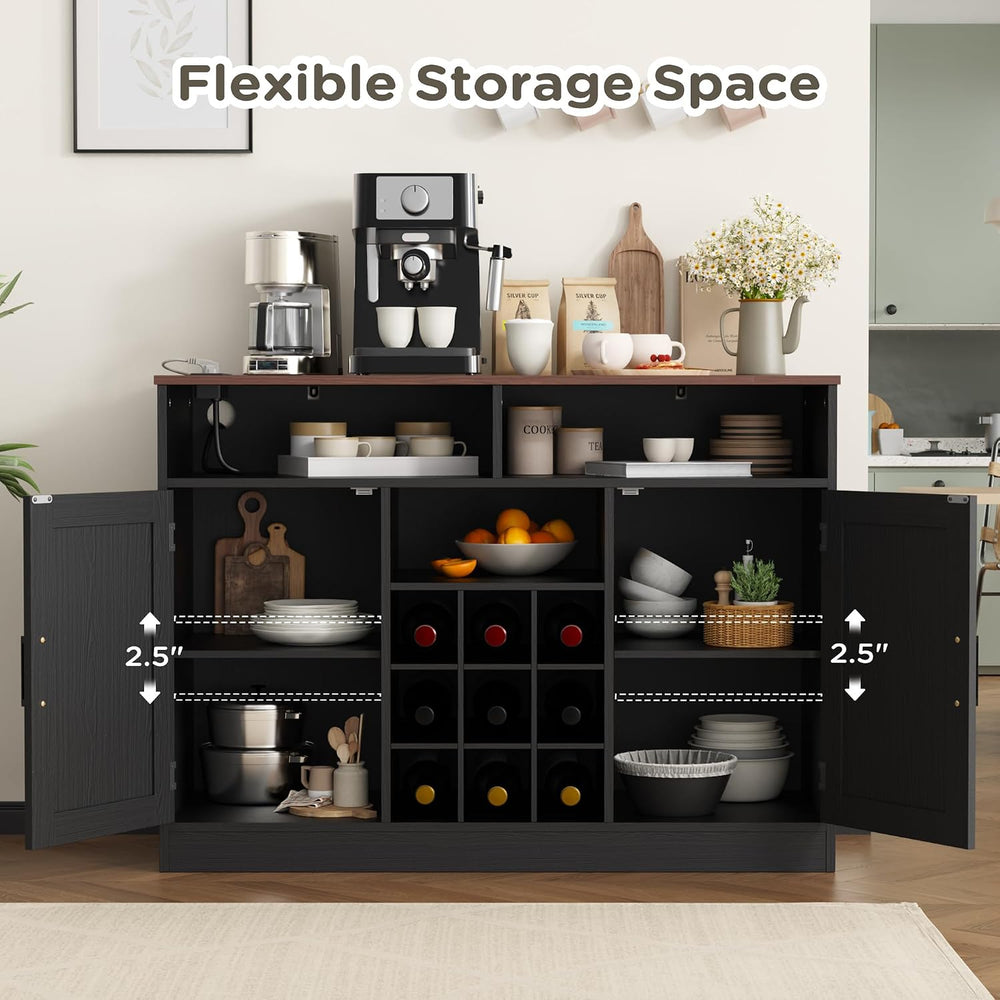 MHOM Farmhouse Coffee Bar Cabinet with Power Outlets, Rustic Buffet Sideboard...