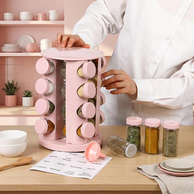 Yungyan Pink Rotating Spice Rack Seasoning Organizer