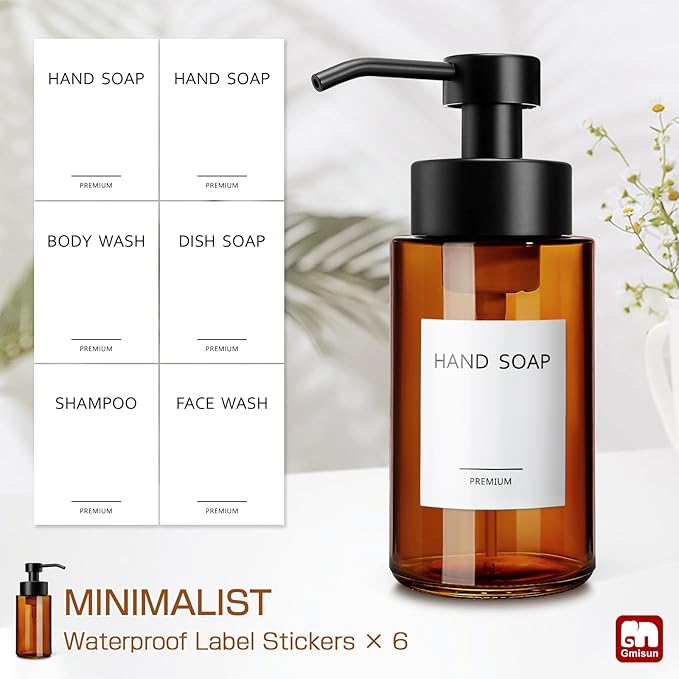 GMISUN Glass Foaming Soap Dispenser, 10 Fl oz / 300ml Amber Glass Soap Dispenser - Image 5