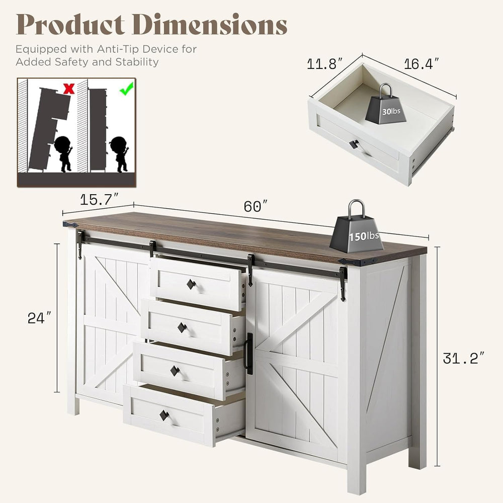 AMERLIFE 3-Piece White Bedroom Set with 4-Drawer Dresser & 2 Nightstands