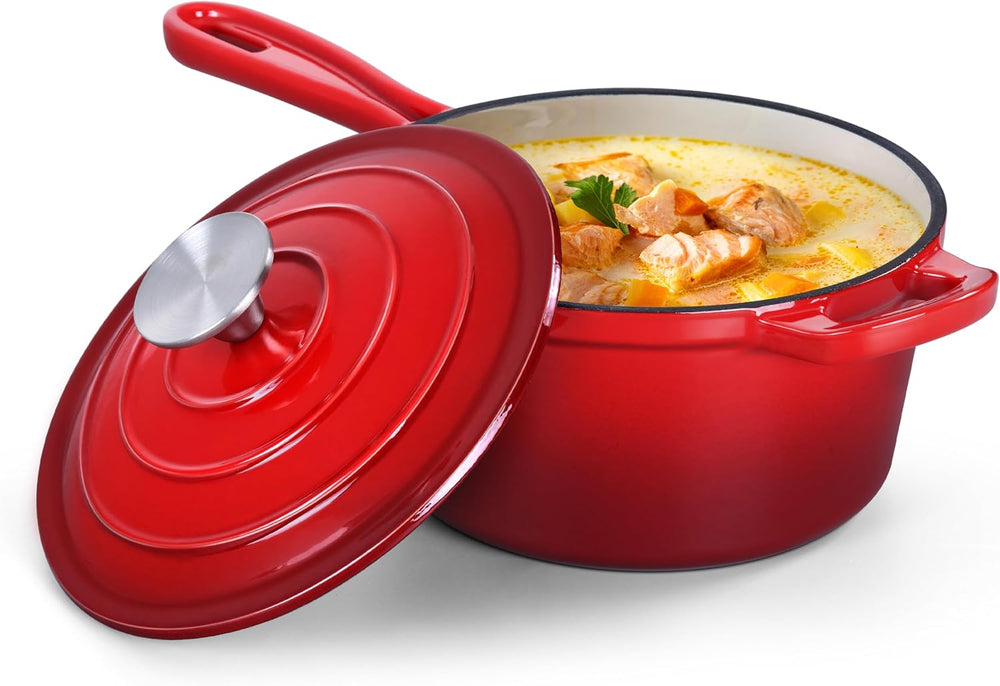HaSteeL 3 QT Cast Iron Saucepan, Enamel dutch oven