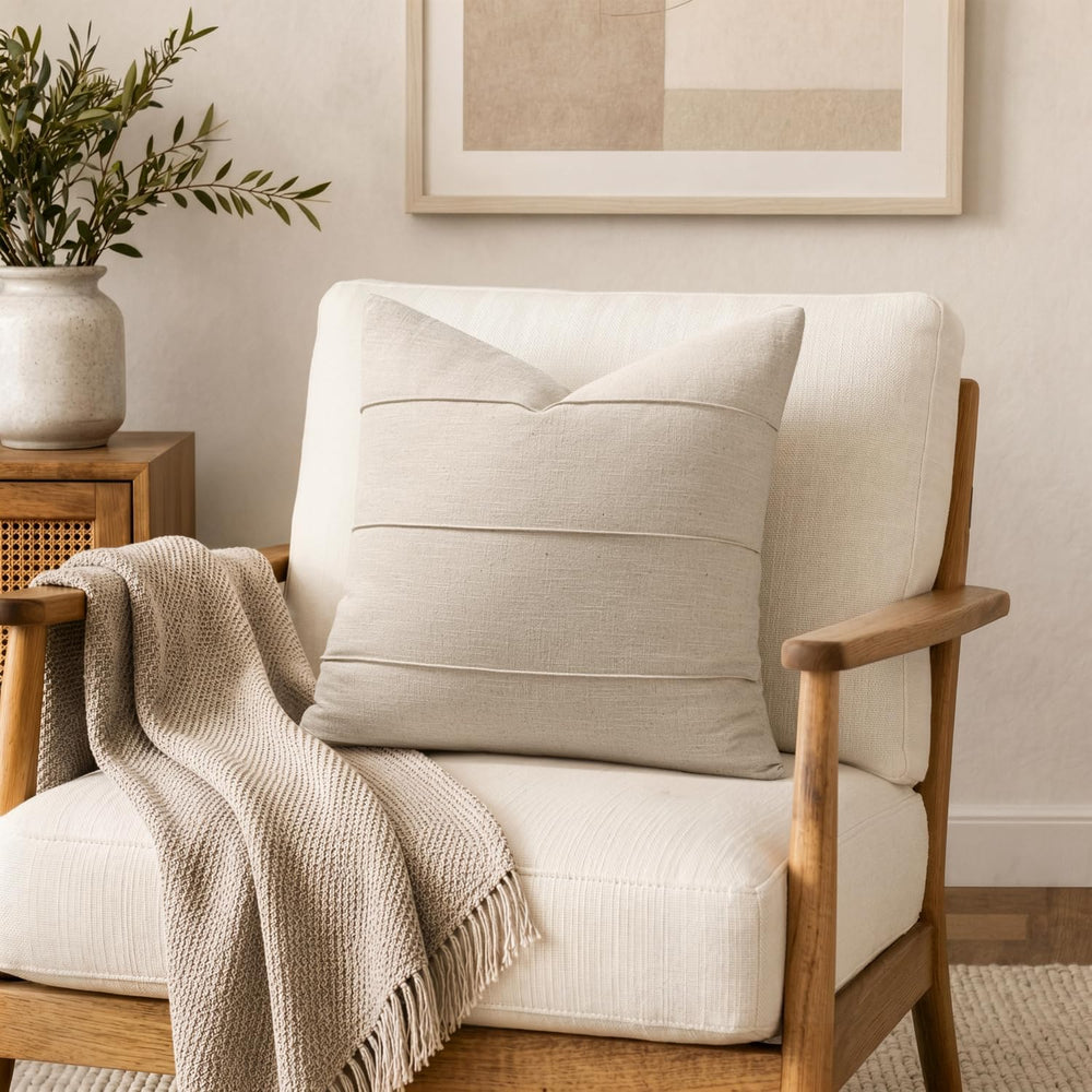 MIULEE Euro Decorative Linen Throw Pillow Covers 26x26 Beige Striped