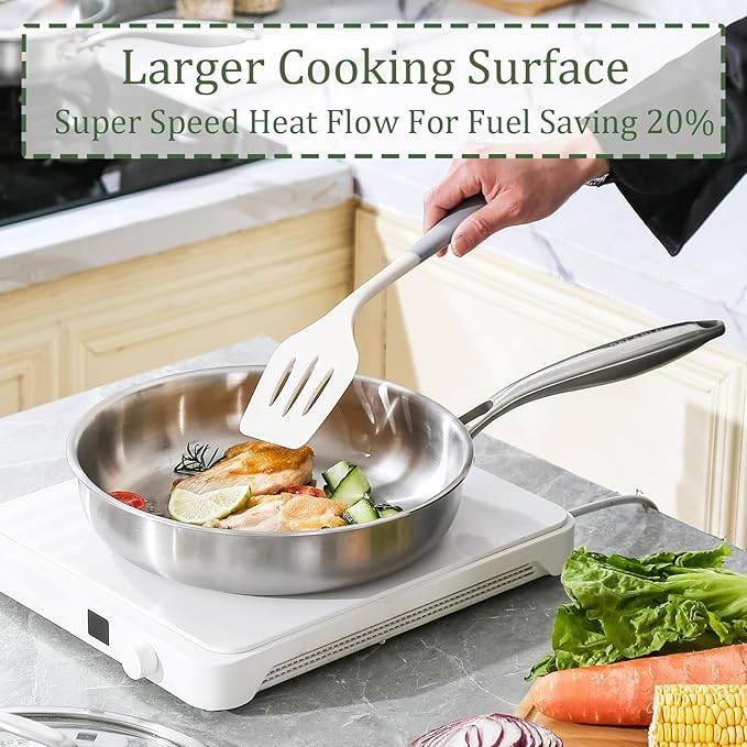 DELARLO Stainless Steel Pan 10.3Inch, Tri-ply Stainless Steel Frying Pan