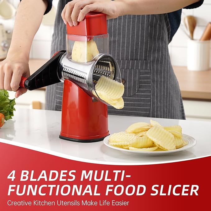 Rotary Cheese Grater with 4 Blades, Hand Crank Cheese Grater with Waffle Slicer - Image 3