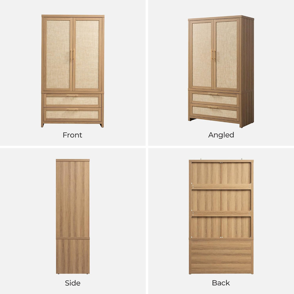 SICOTAS Rattan Armoire Wardrobe Closet : 71 inch Wardrobe with Drawers
