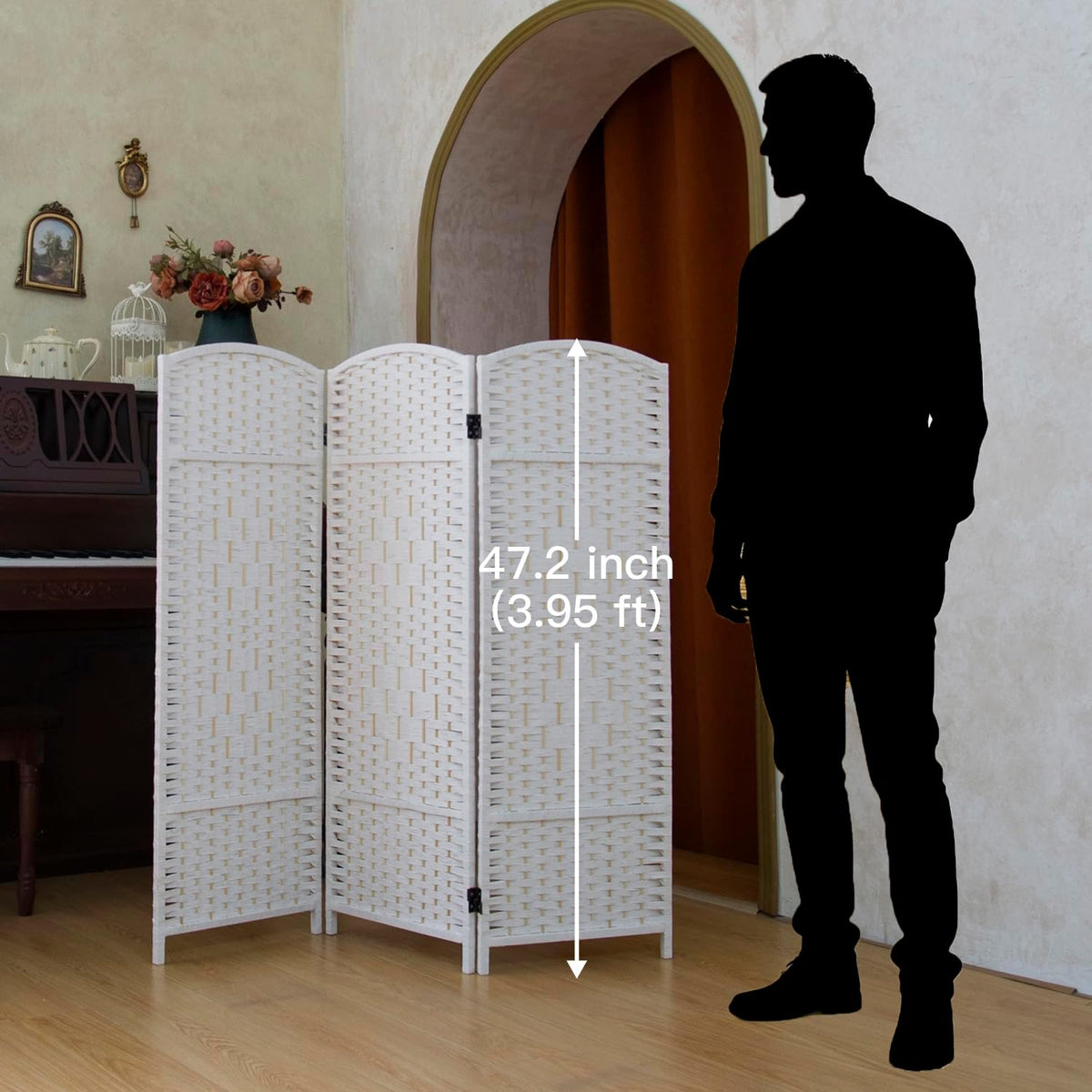 compact 3 panel short room divider, 47.2 inch shown in use