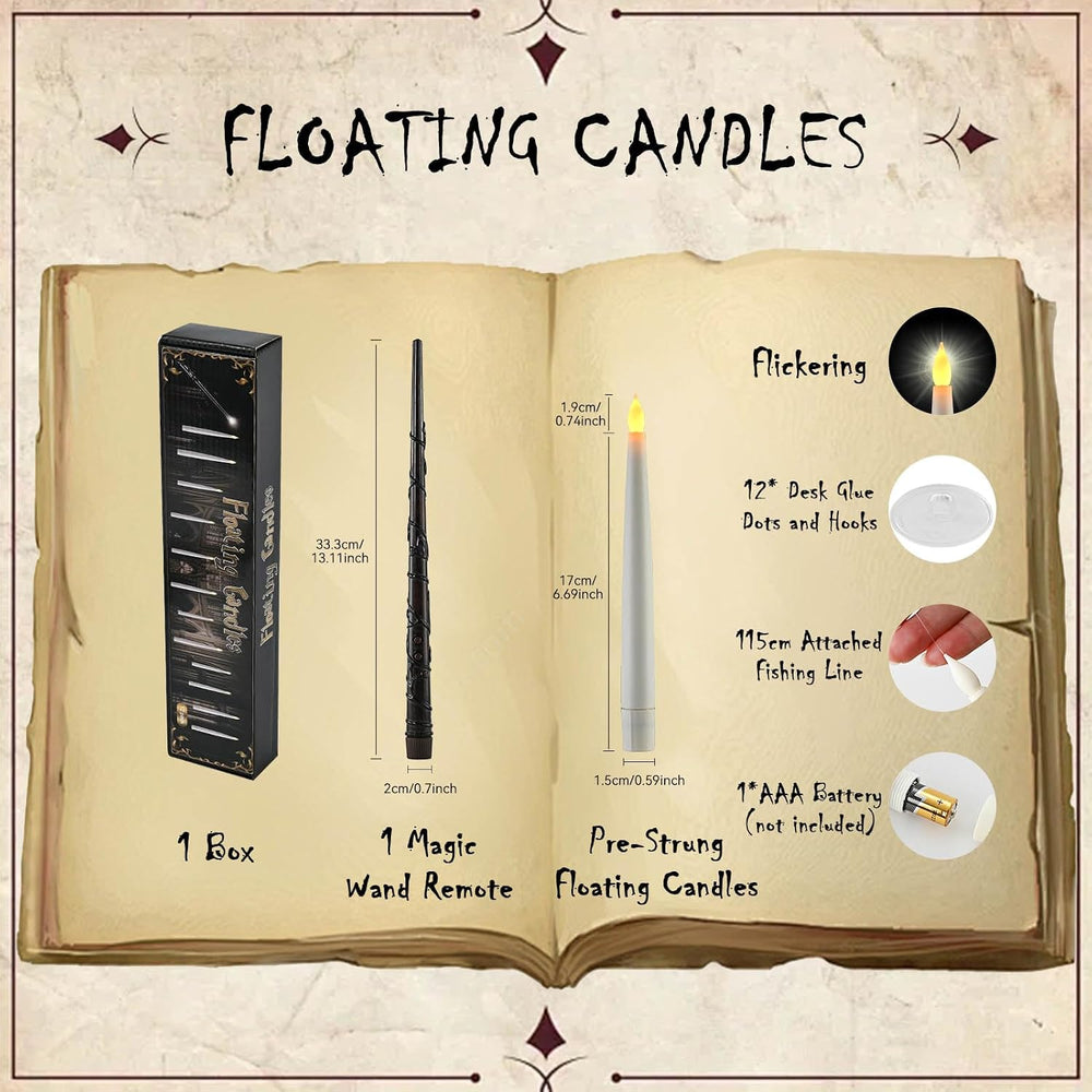JOSU Floating Candles with Wand Remote, 12 Pcs Halloween Decor Magic Hanging ...