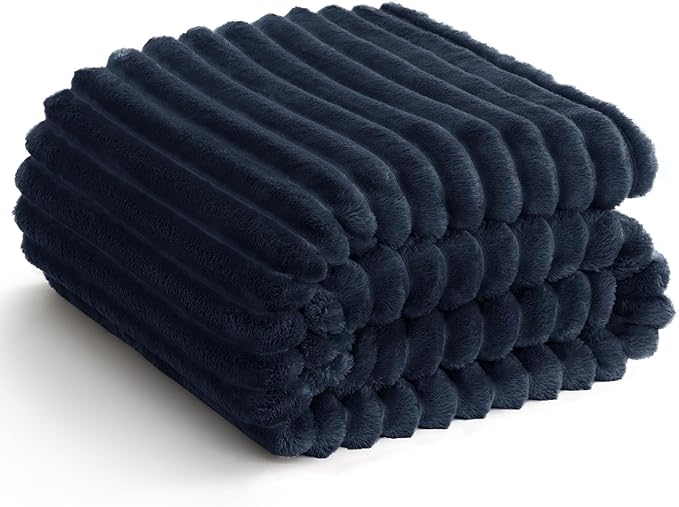 HIMEET Navy Blue Ribbed Queen Size Blanket by Unknown
