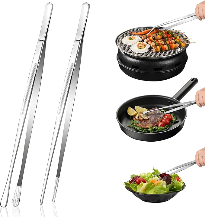 12-Inch Stainless Steel Kitchen Tongs Set, Straight & Round Edge Cooking by HomePage