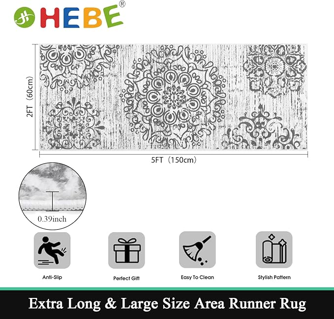 HEBE Hallway Runner Rug 2'x5' Washable Vintage Distressed Area Rugs Non Slip - Image 2