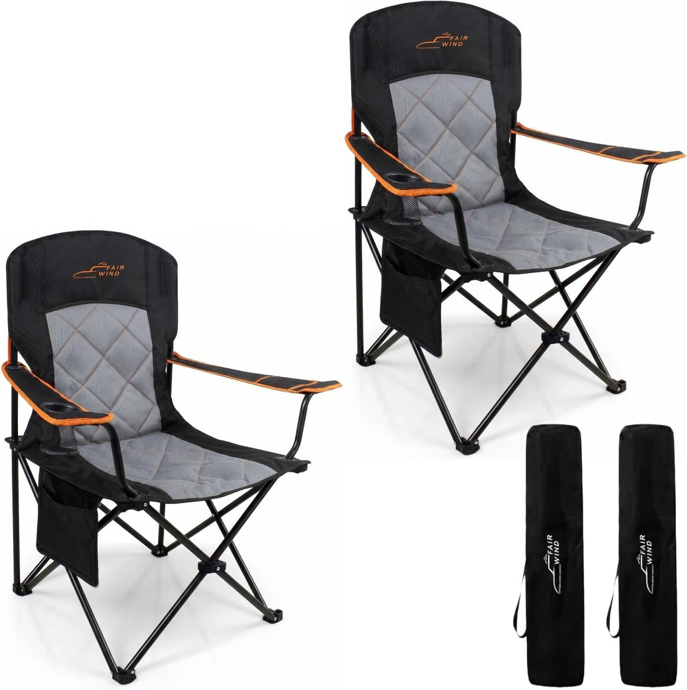 FAIR WIND 2-Pack Padded Oversized Camping Chairs with Lumbar Support
