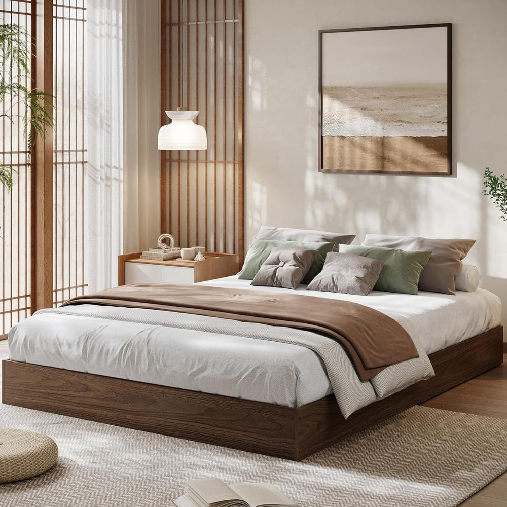 Queen Bed Frame, Wood Platform Bed with Sturdy Wooden Slats