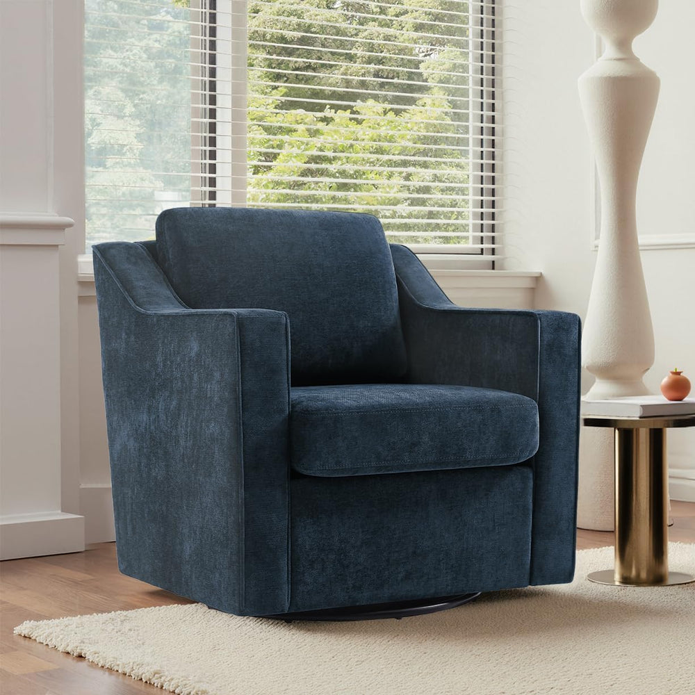 Swivel Accent Chairs Set of 2, Chenille Armchair with Lumbar, Navy