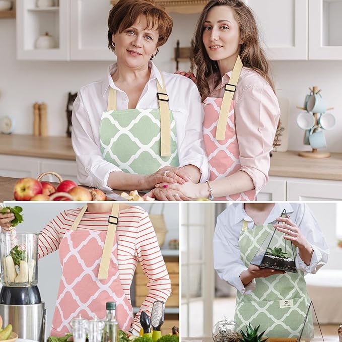 2 Pieces Aprons for Women with Pockets, Cotton Linen Waterproof Kitchen Cooking - Image 7