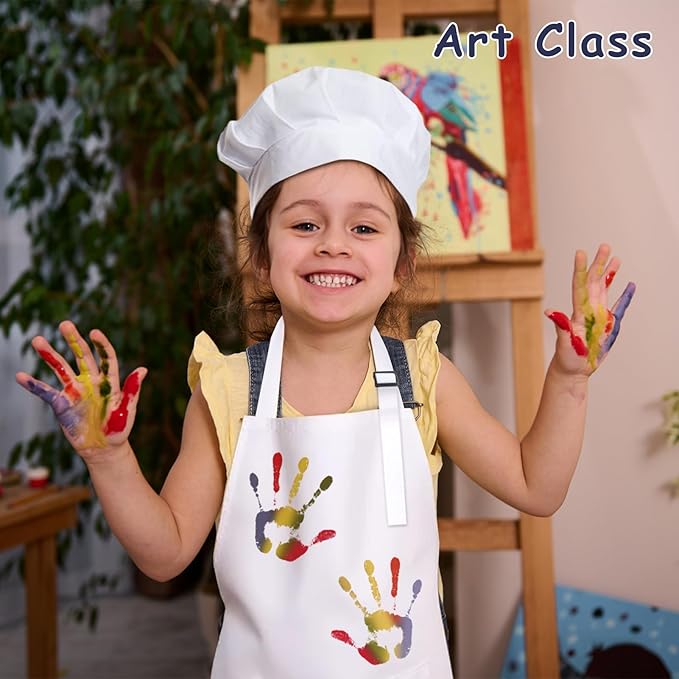Kids Apron and Chef Hat Set, 16 Pieces Boys Girls Kids Apron - Image 7