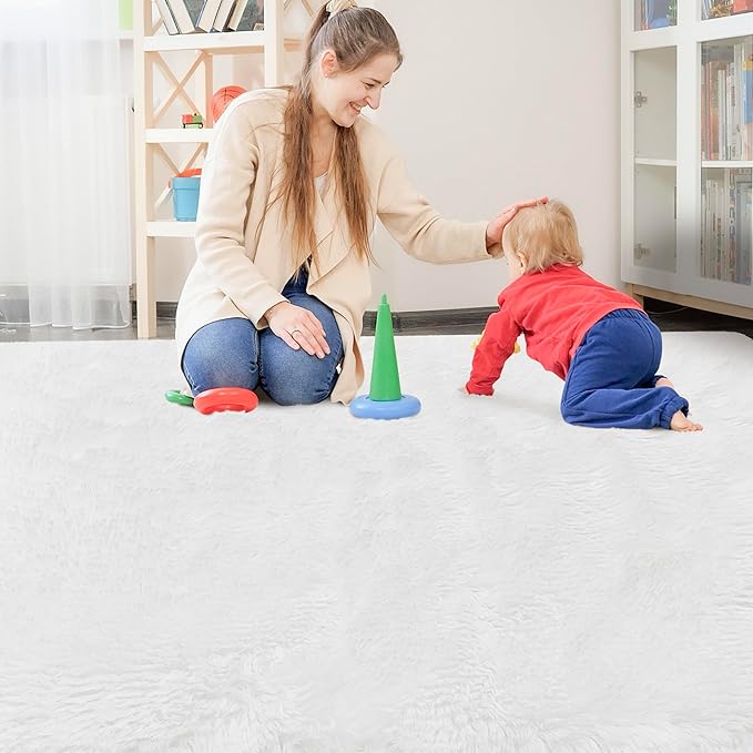 White Rug for Living Room 8x10ft Fluffy Area Rug Mat Bedside Throw Rug for - Image 2