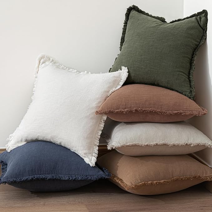 MIULEE Decorative Throw Pillow Covers Neutral Linen Fringe Throw Pillows Set of - Image 6