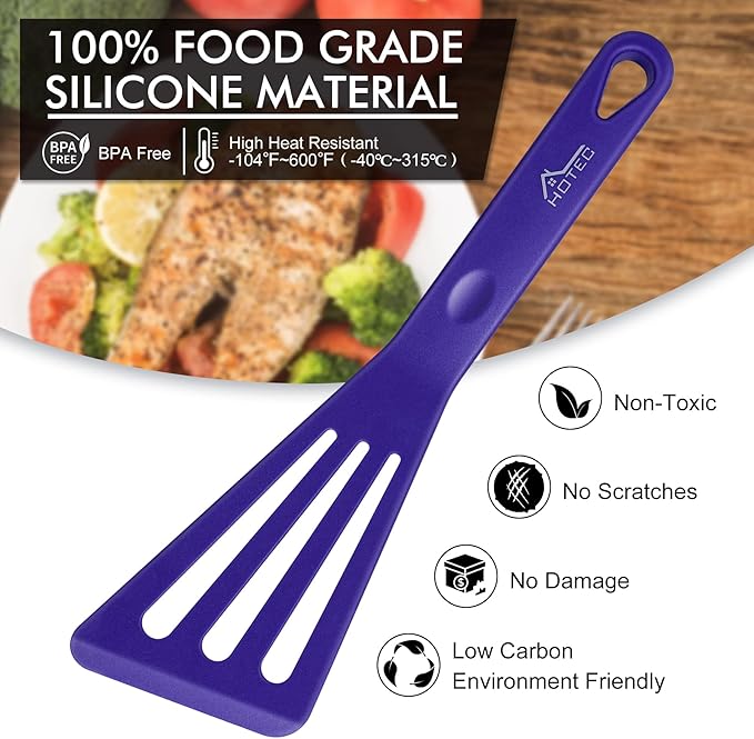 HOTEC 600℉ Heat Resistant Silicone Slotted Fish Turner Spatula Set, BPA Free - Image 3