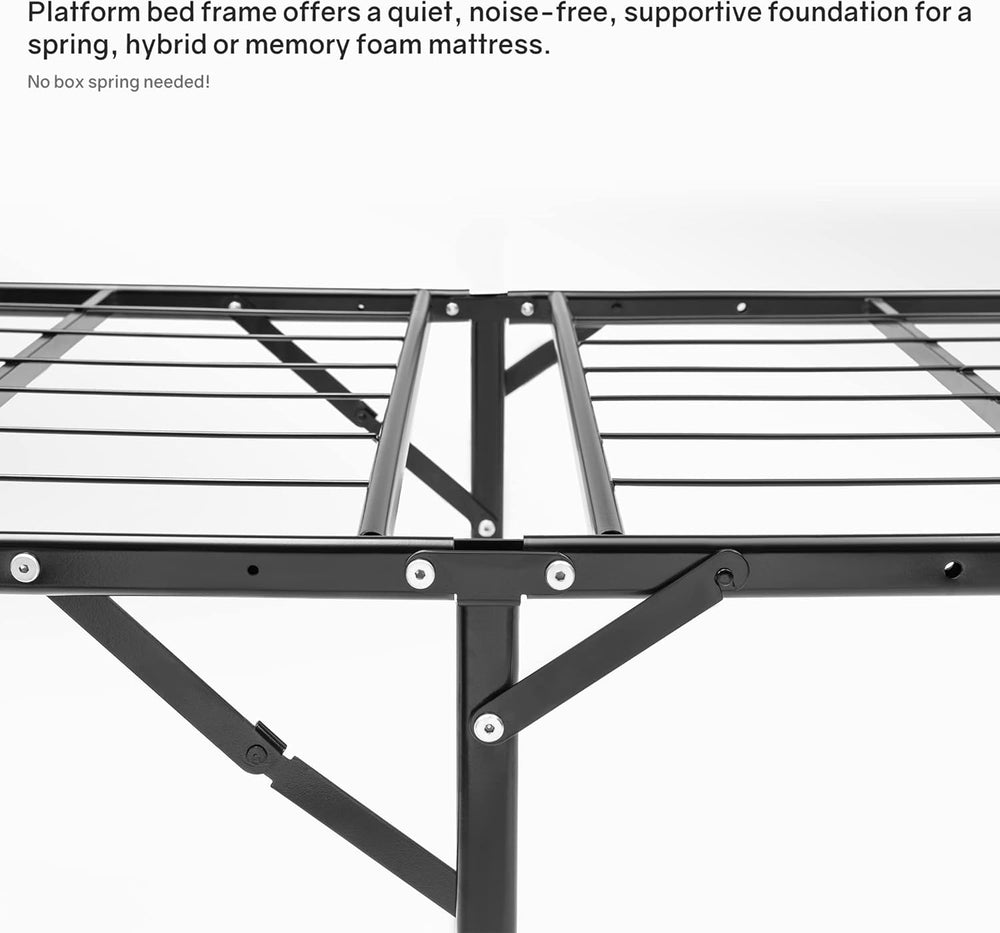 Nutan, 14-Inch Foldable Metal Platform Bed Frame with Tool Free Setup, Sturdy...