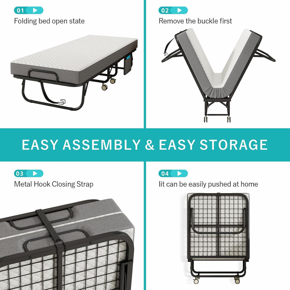 Folding Bed with Mattress for Adults, 75" x 31"Portable Cot-Size Ro...