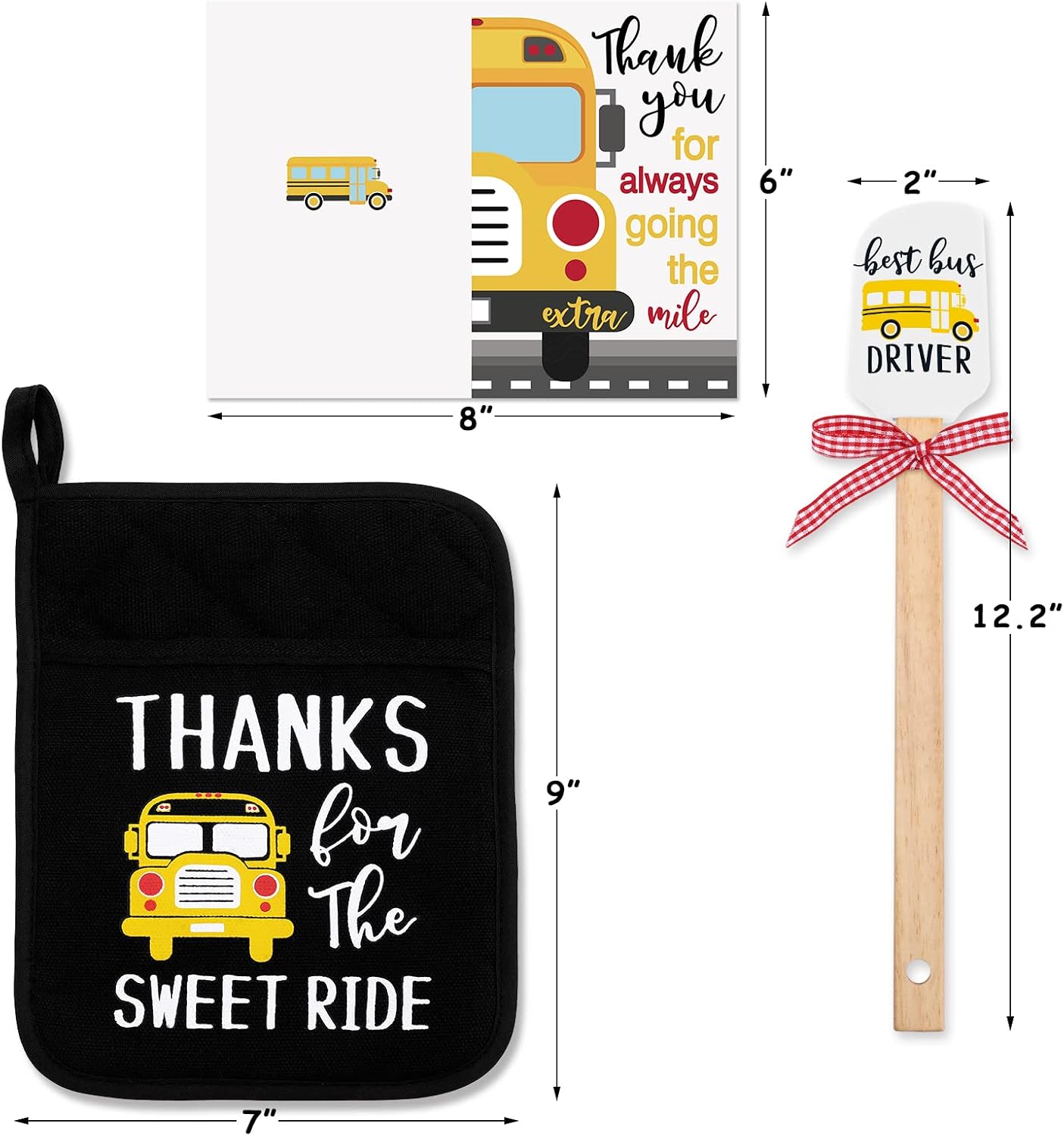 Vansolinne Bus Driver Gifts School Bus Pot Holder Baking Kit with Silicone Spatula Greeting Card for Bus Driver Teacher Appreciation Present Thanks for The Sweet Ride