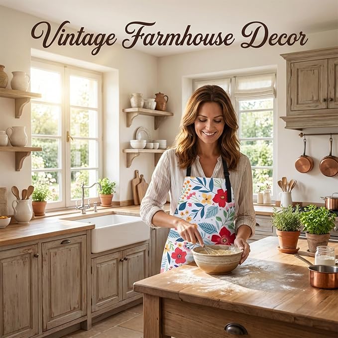 Floral Apron and Oven Mitt Set 5 Piece, Pioneer Woman Style Kitchen Aprons - Image 6