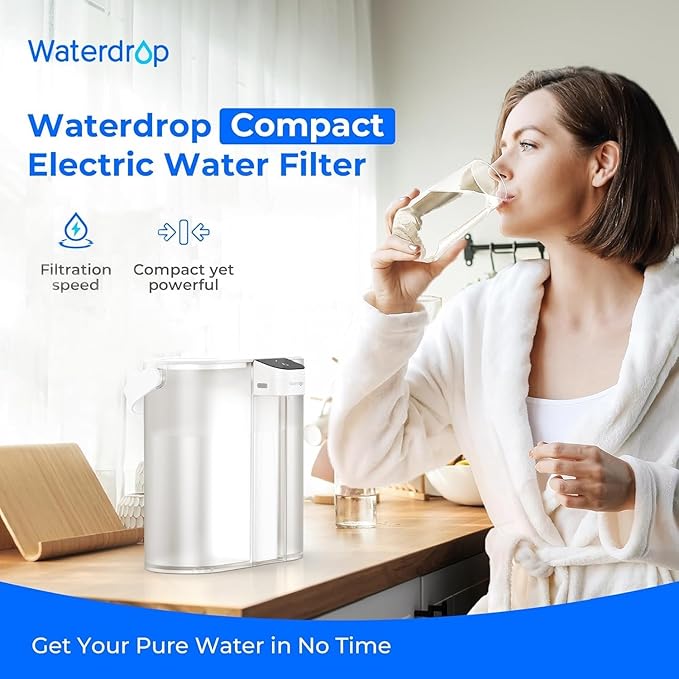 Waterdrop ED02W Compact Electric Water Filter Pitcher, 200-Gallon Rechargeable