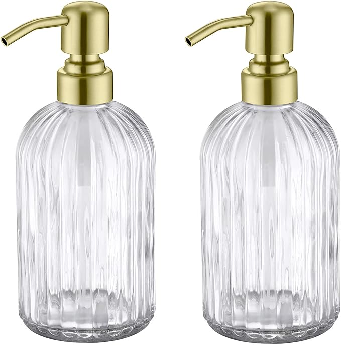 Gold Glass Soap Dispenser with Rust Proof Metal Pump, Vintage & Antique Design by LEETCPHOME