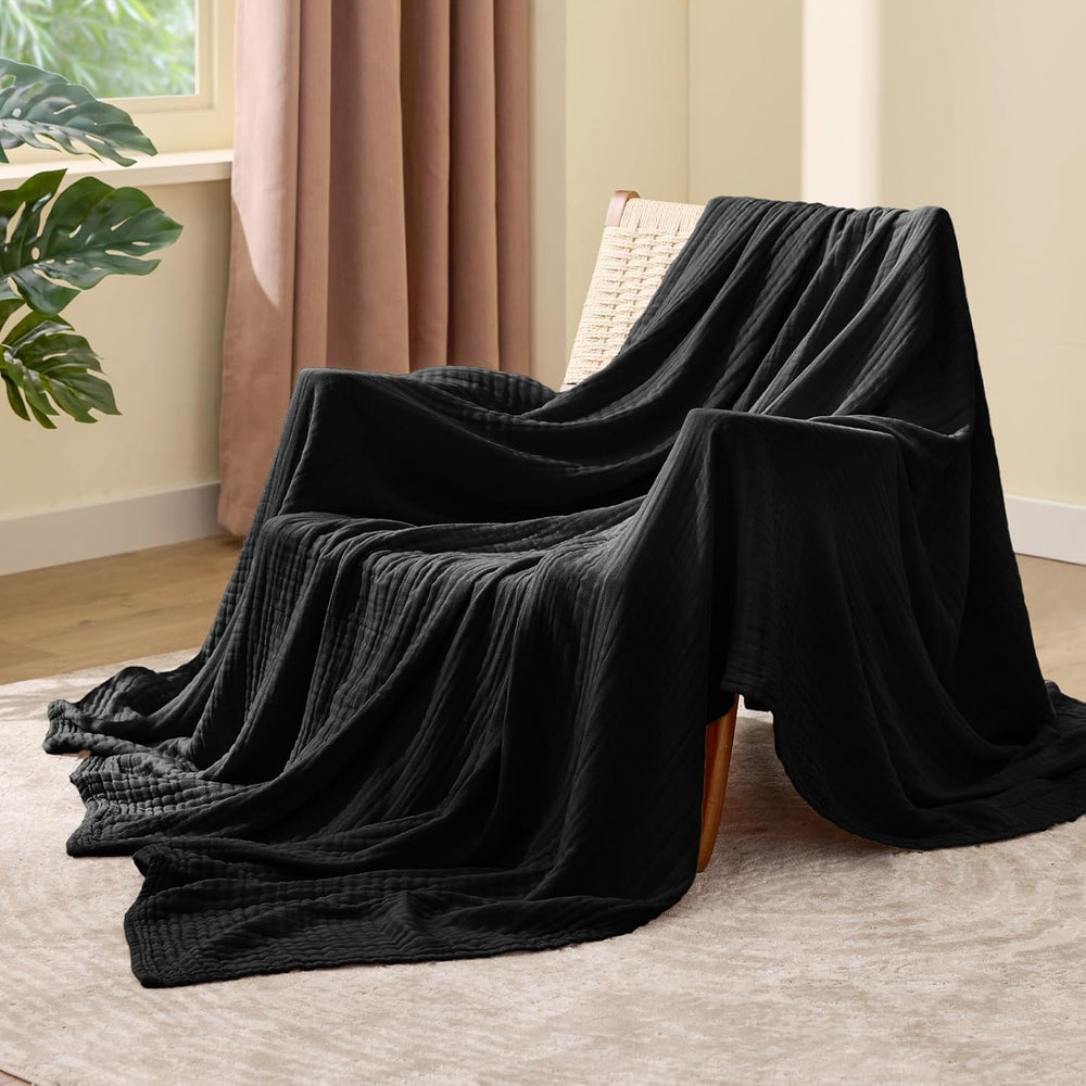 Cotton Muslin Blankets for Hot Sleepers, Black, Twin 60"x80"
