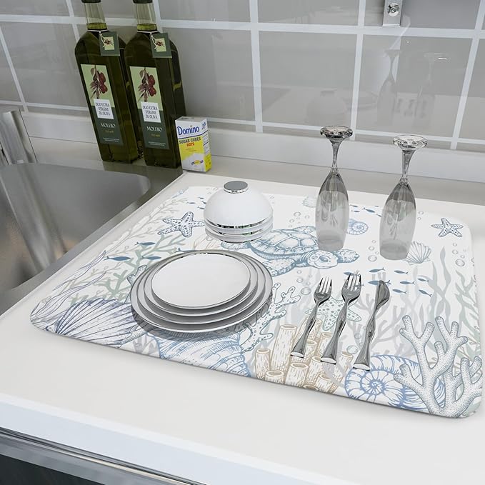 Giwawa Ocean Turtle Dish Drying Mat, Coastal Sea Tortoise Decorative Dish - Image 6