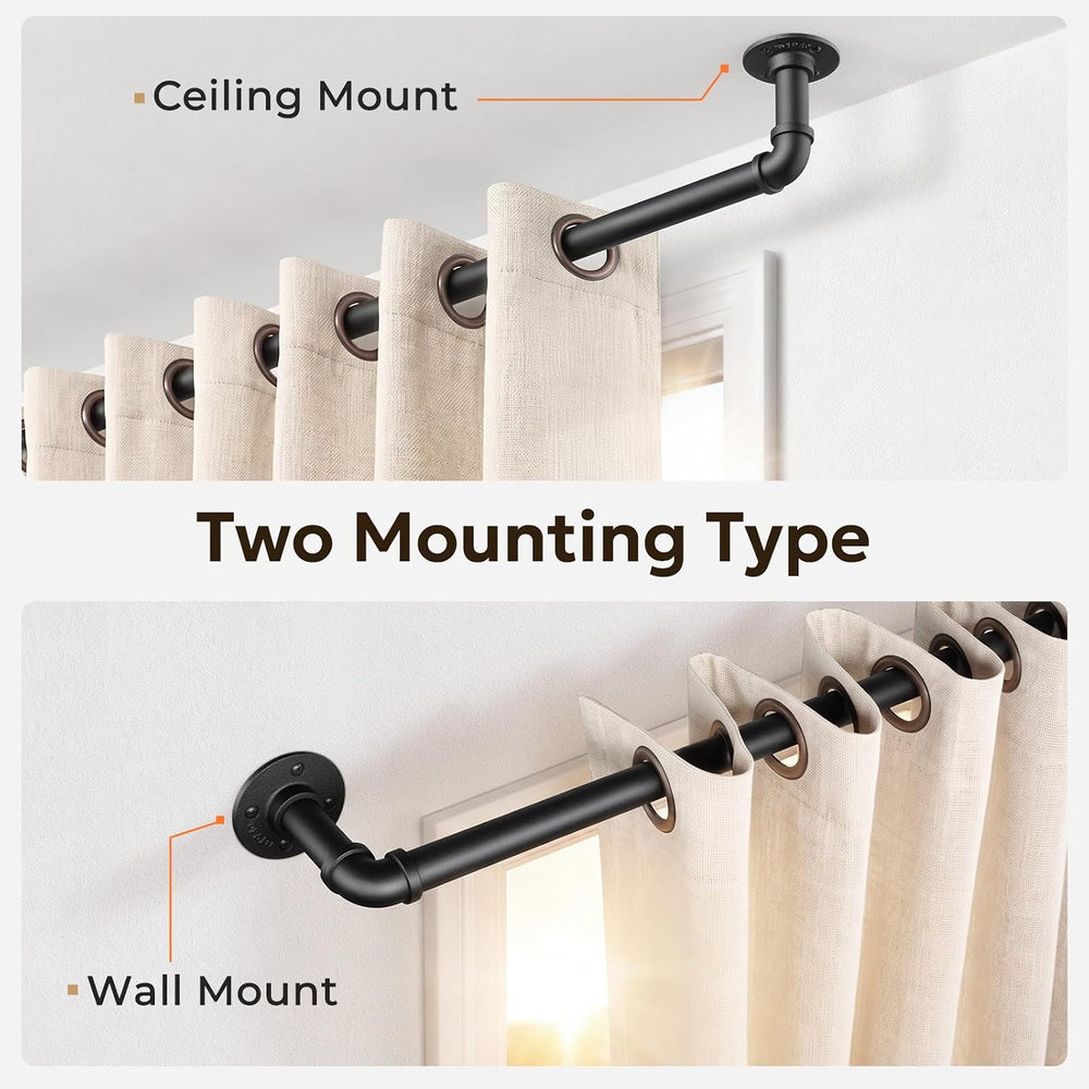 Curtain Rods 72-144 Inch, 1 Inch Industrial Black Curtain Rod